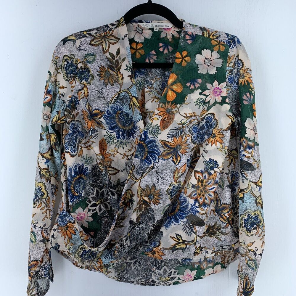 Rachel Rachel Roy Womens 0 Crossover Blouse Boho Cottagecore Floral Multicolor